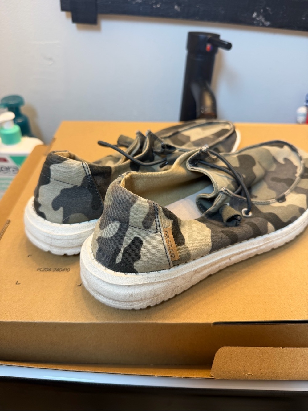 Hey Dude Wally Camouflage Slip-On Flats in Green and Tan